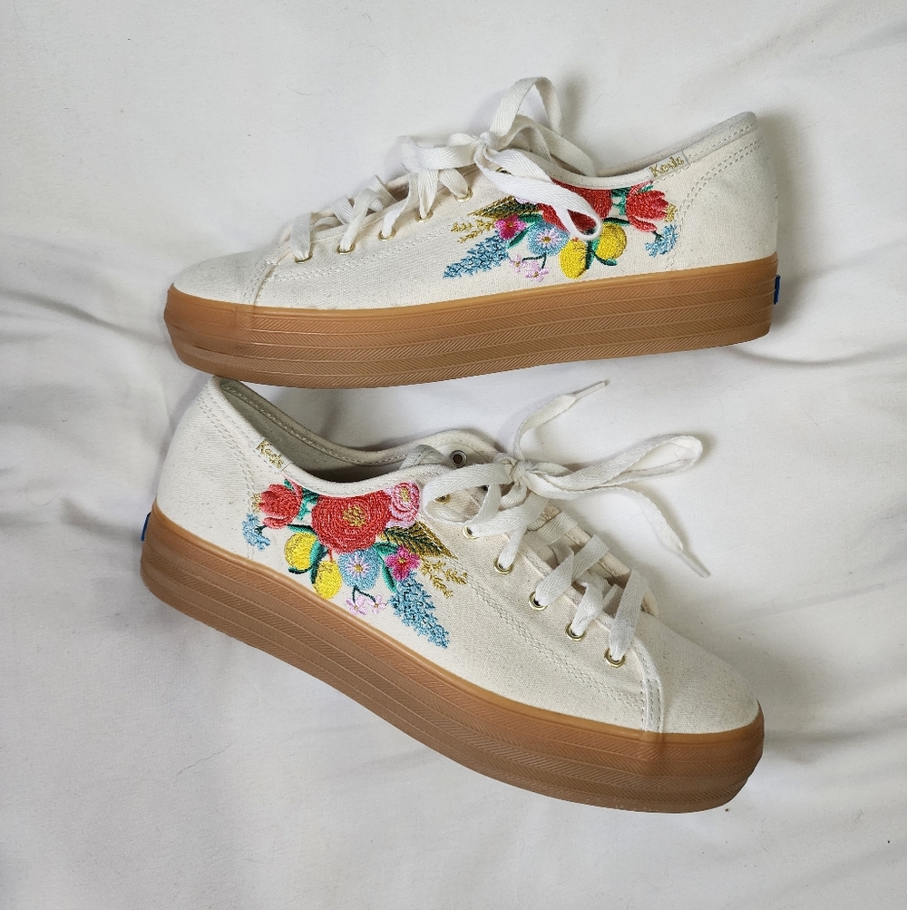 Keds x Rifle Paper Co. Triple Kick embroiderd Floral Platform sneakers Size 9